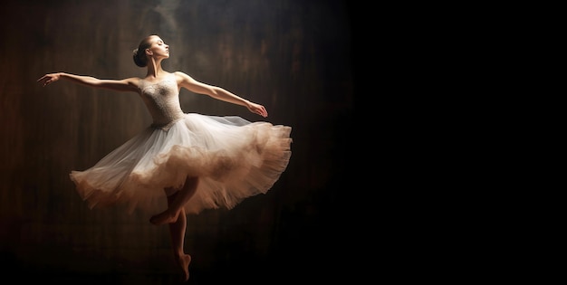 Classic ballet choreographic dance dark background Dancer ballerina woman on professional stage