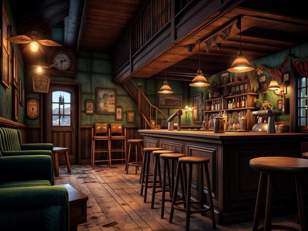 A classic bar with wooden accents