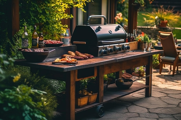 Photo classic barbecue ambiance setting up a scenic scene generative ai