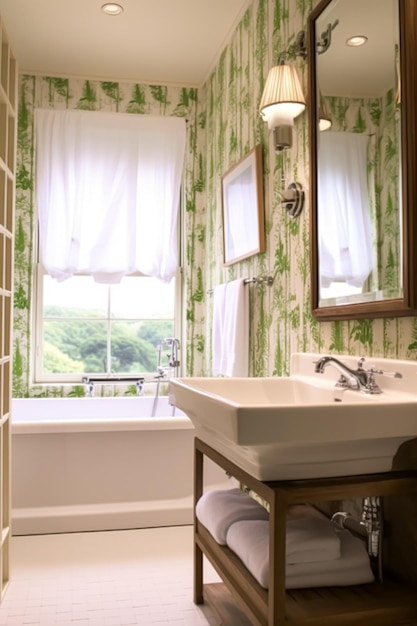 Классический декор ванной комнаты дизайн интерьера и улучшение дома ванна и мебель для ванной Английский загородный дом и коттедж стиль постпроцессированный генеративный ai