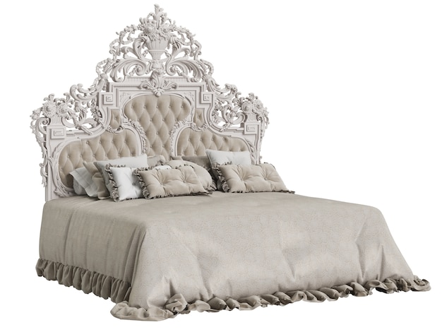 Classic bed with carved headboard isolated
