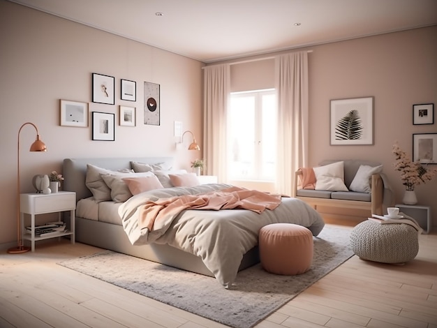 Classic bedroom interior featuring elegant furniture AI Generated