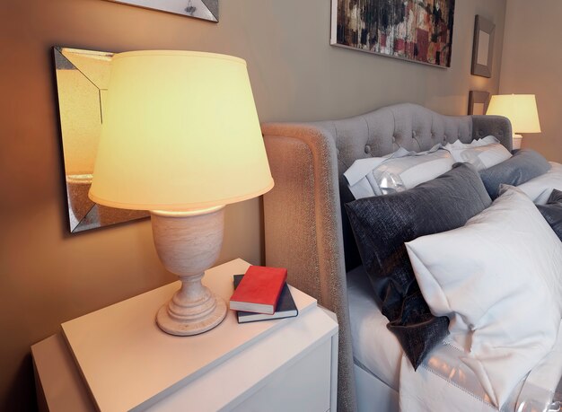 classic bedroom with a bed in a minimalistic style