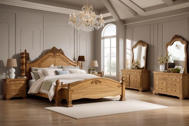 Фото Классическая спальня с мебелью из дуба