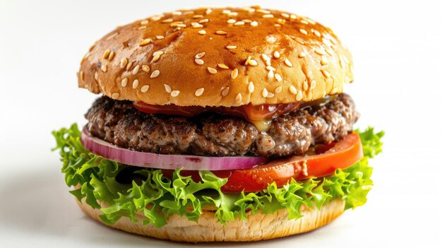 Classic beef cheeseburger isolated on white background