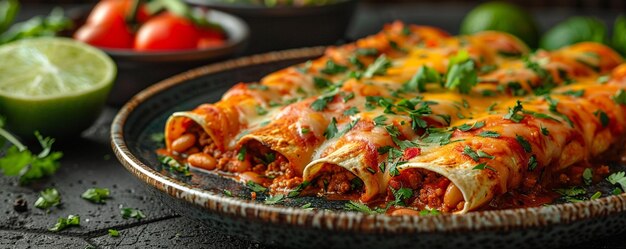 Photo classic beef enchiladas filled seasoned background