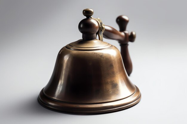 Classic bell with a wooden handle isolated white object