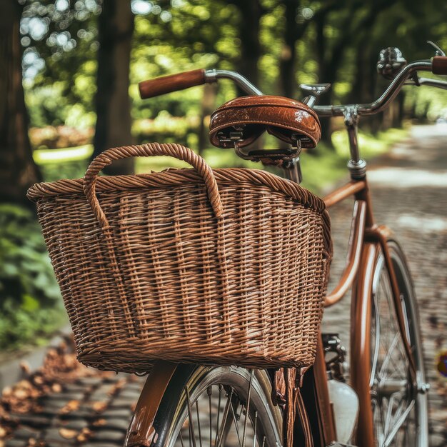 Classic bicycle with wicker basket Premium AI generated image