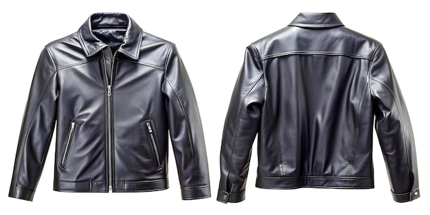 Foto classic black biker jacket voor- en achteruitzicht