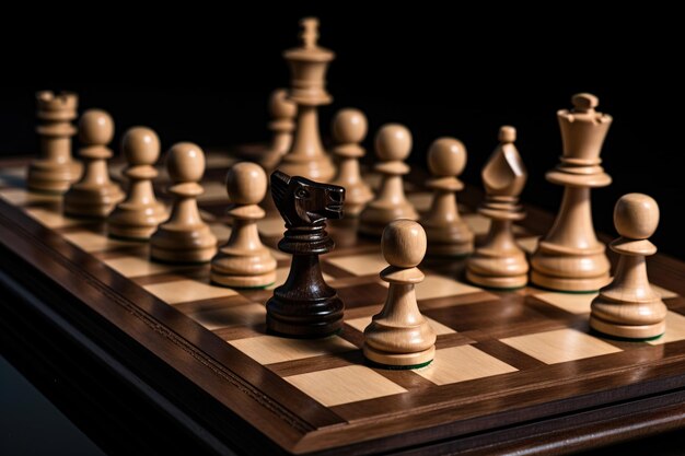 The classic board intellectual game of chess game positions Wooden figures AI generated