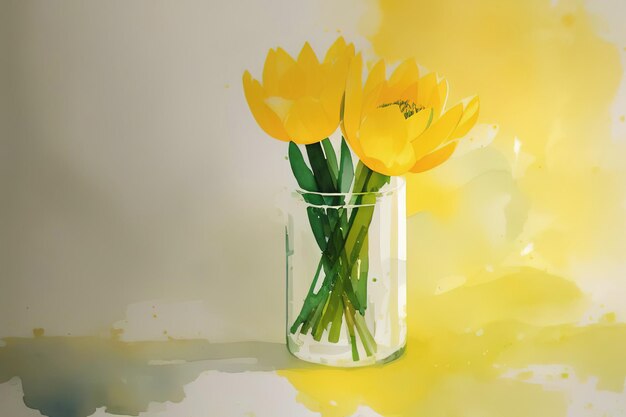 Classic bouquet of flowers in a glass vase still life imitation watercolor painting Generative AI