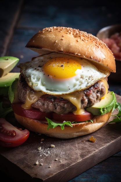 Photo classic burger at home created with generative ai technology