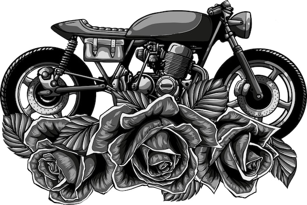 Photo classic cafe racer motorcycle vector line illustration