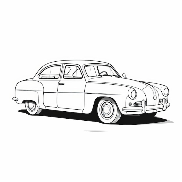 クラシックカーのカラーページ 白い背景のシンプルなラインアート