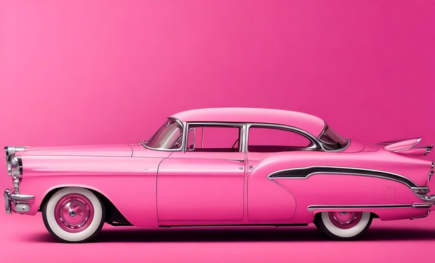 Photo classic car pink color background