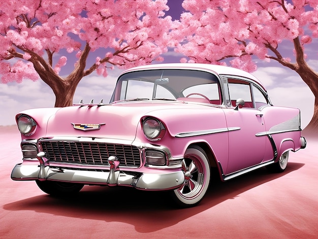 Classic car pink wallpaper