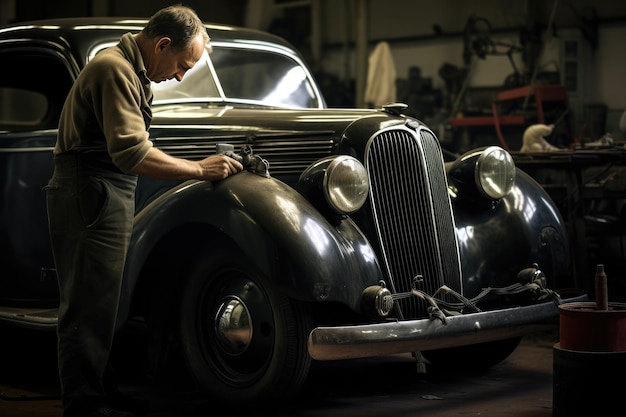 Foto meccanico esperto nella riparazione di auto d'epoca