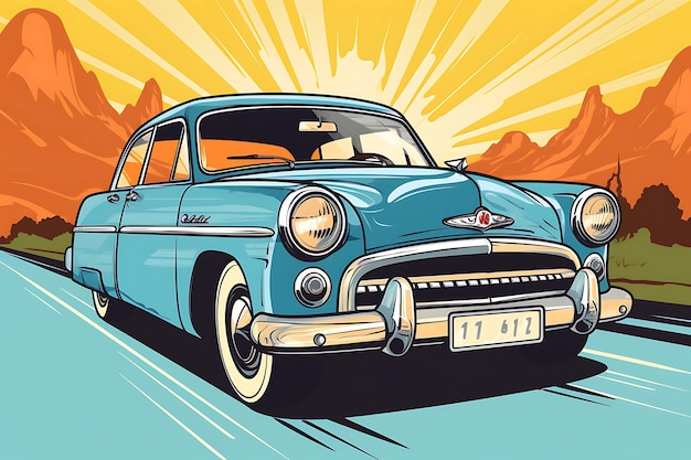 classic car in retro comic style