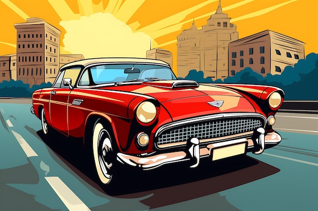 classic car in retro comic style