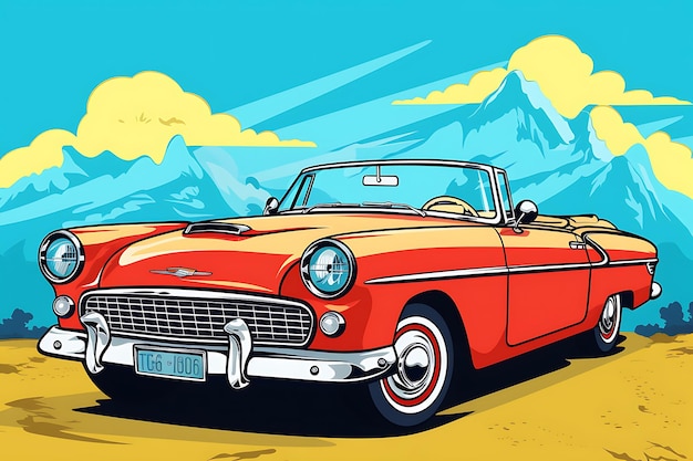 classic car in retro comic style