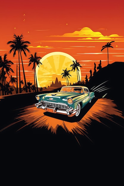 classic car in retro comic style