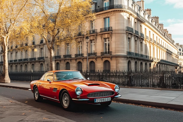 A classic car with the license plate number 569.