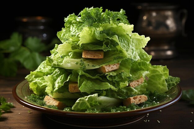 Классический куриный салат "Цезарь" с кротонами и перцем на черном фоне 1206jpg