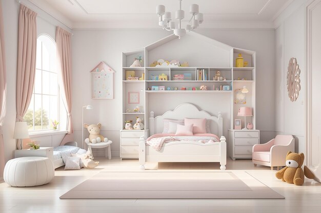 Classic children room white color 3d rendering