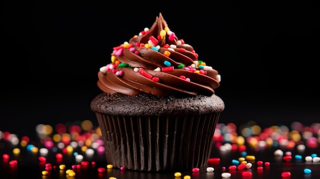 Classic chocolate cupcake adorned with colorful sprinkles for a festive touch