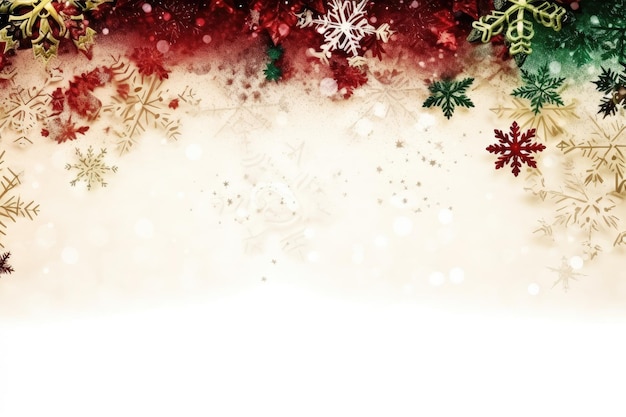 赤と緑の色の雪の結晶と星を持つ古典的なクリスマスの境界線