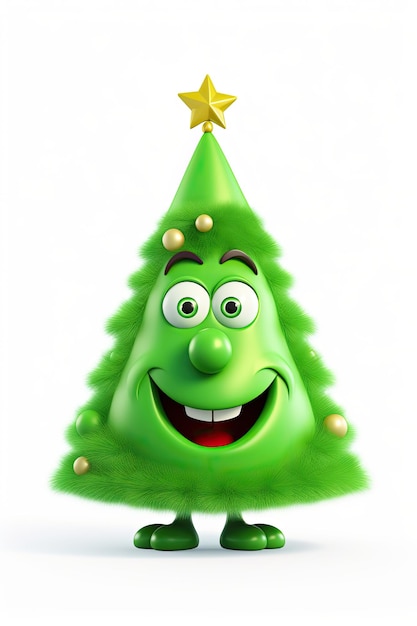 Classic Christmas tree character isolated on white background