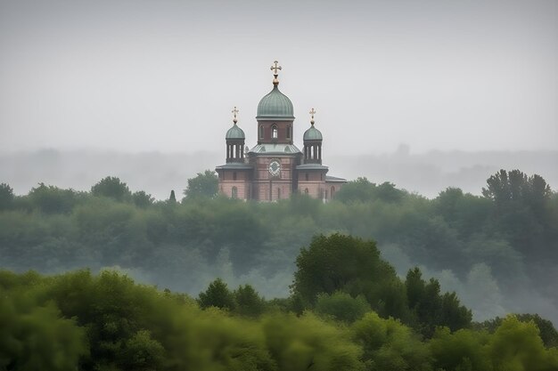 Photo classic church on a sky island covered in clouds generative ai