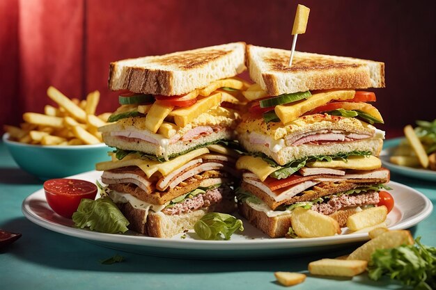 classic club sandwich with french fries