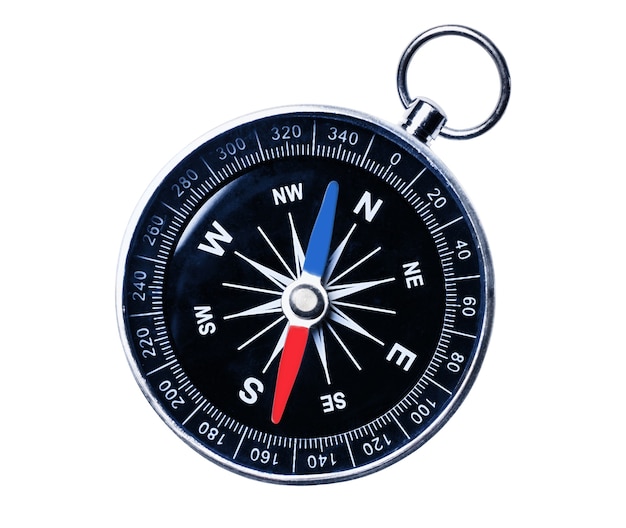 Classic compass, navigational compass isolated on a white background. Top view