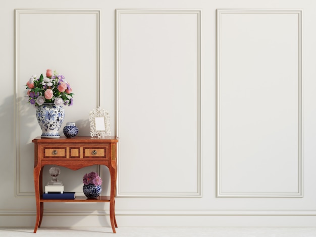 Classic Console Table with decor in Interior Mockup 3d rendering