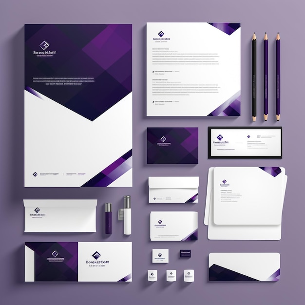 Photo classic corporate identity template design with rhombus business stationery