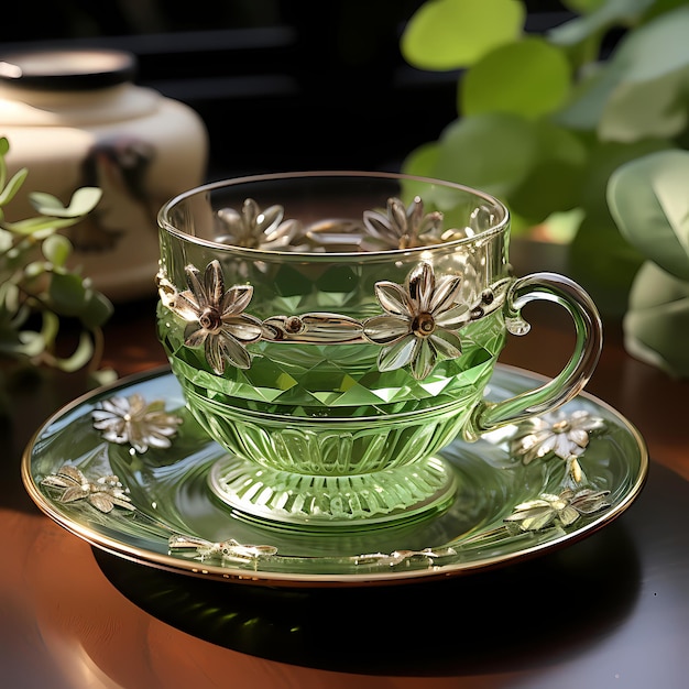 Photo classic crystal glass coffee cup and saucer