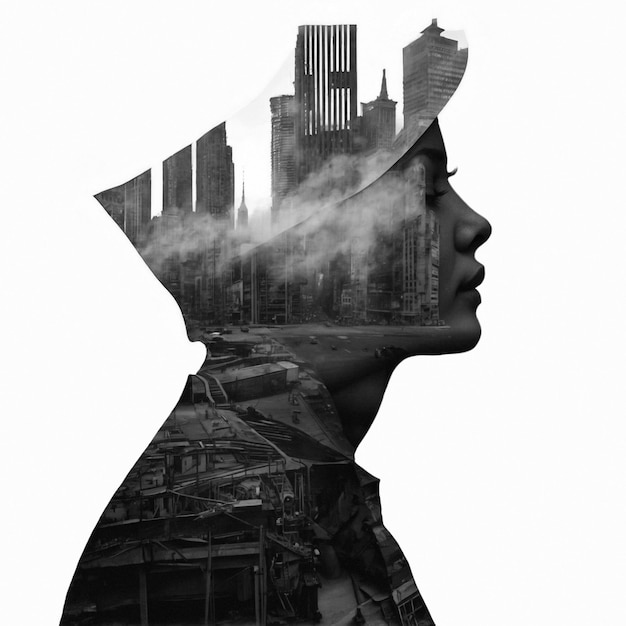 Classic double exposure female portrait over bright backgrounds Ai generated image