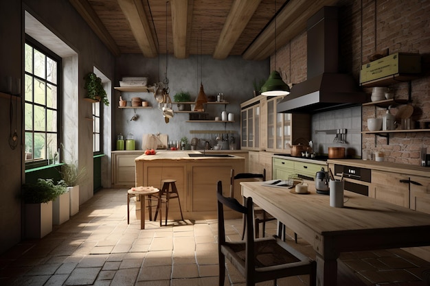 Classic eco style kitchen interior in modern house AI generated