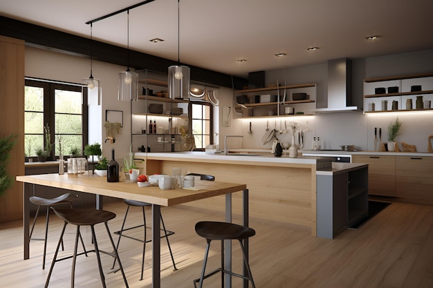 Classic eco style kitchen interior in modern house AI generated