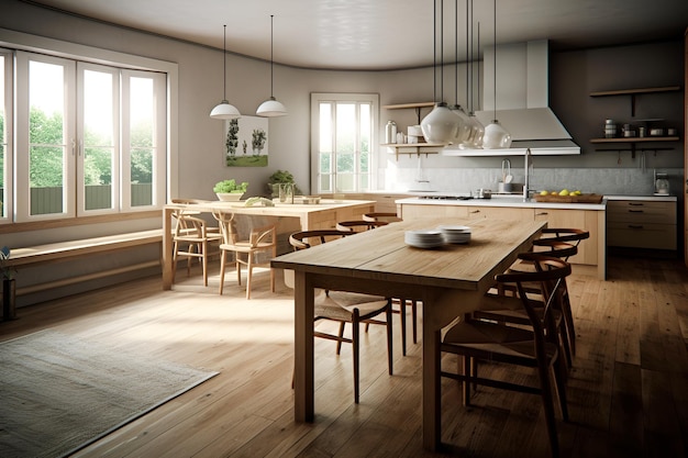 Classic eco style kitchen interior in modern house AI generated