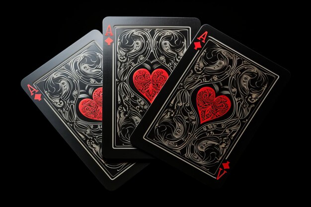 Photo classic elegance heart set of playing cards amidst a serene black background