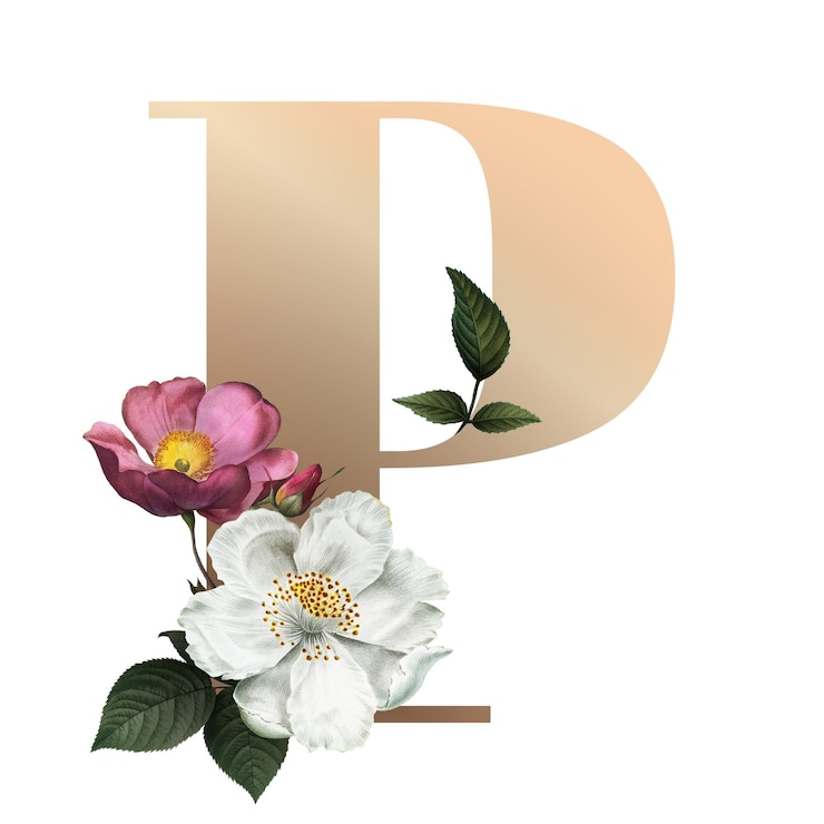 Photo classic and elegant floral alphabet font letter p transparent png