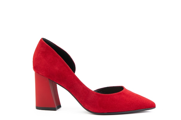 Classic and elegant suede highheeled women shoes Stylish red shoes on high block heels