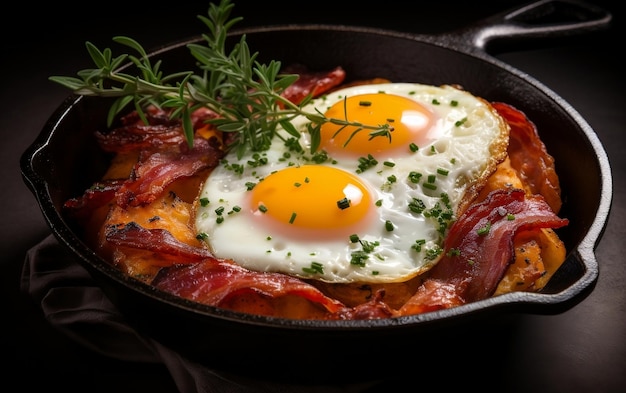 Классический английский завтрак с жареными яйцами и беконом Генеративный ИИ