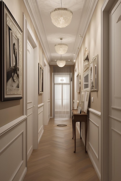 Classic English style hallway interior in luxury house Generative AI content