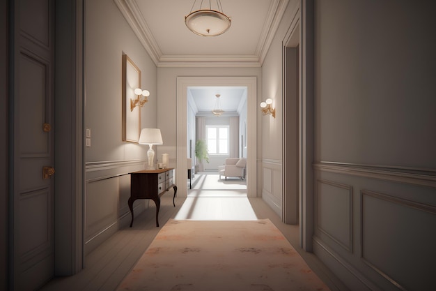 Classic English style hallway interior in luxury house Generative AI content