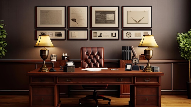 Classic Executive Workspace Rich Mahogany Desk and Leather Chair