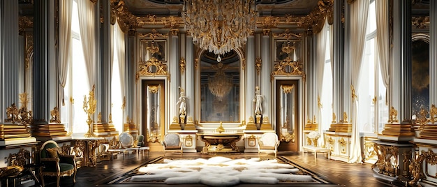 classic extravagant interior in white and gold colors elite palace