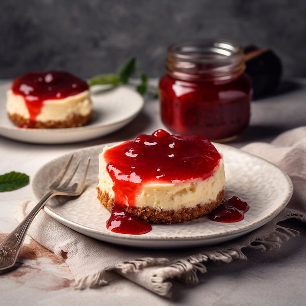 Classic festive cheesecake cake decorated with berries fruits jam Generative AI